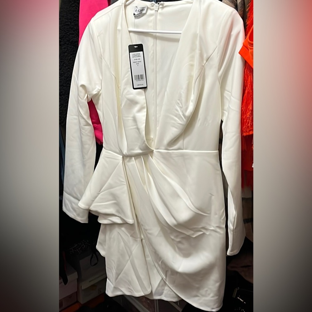 Long sleeve plunge neck ruffle dress